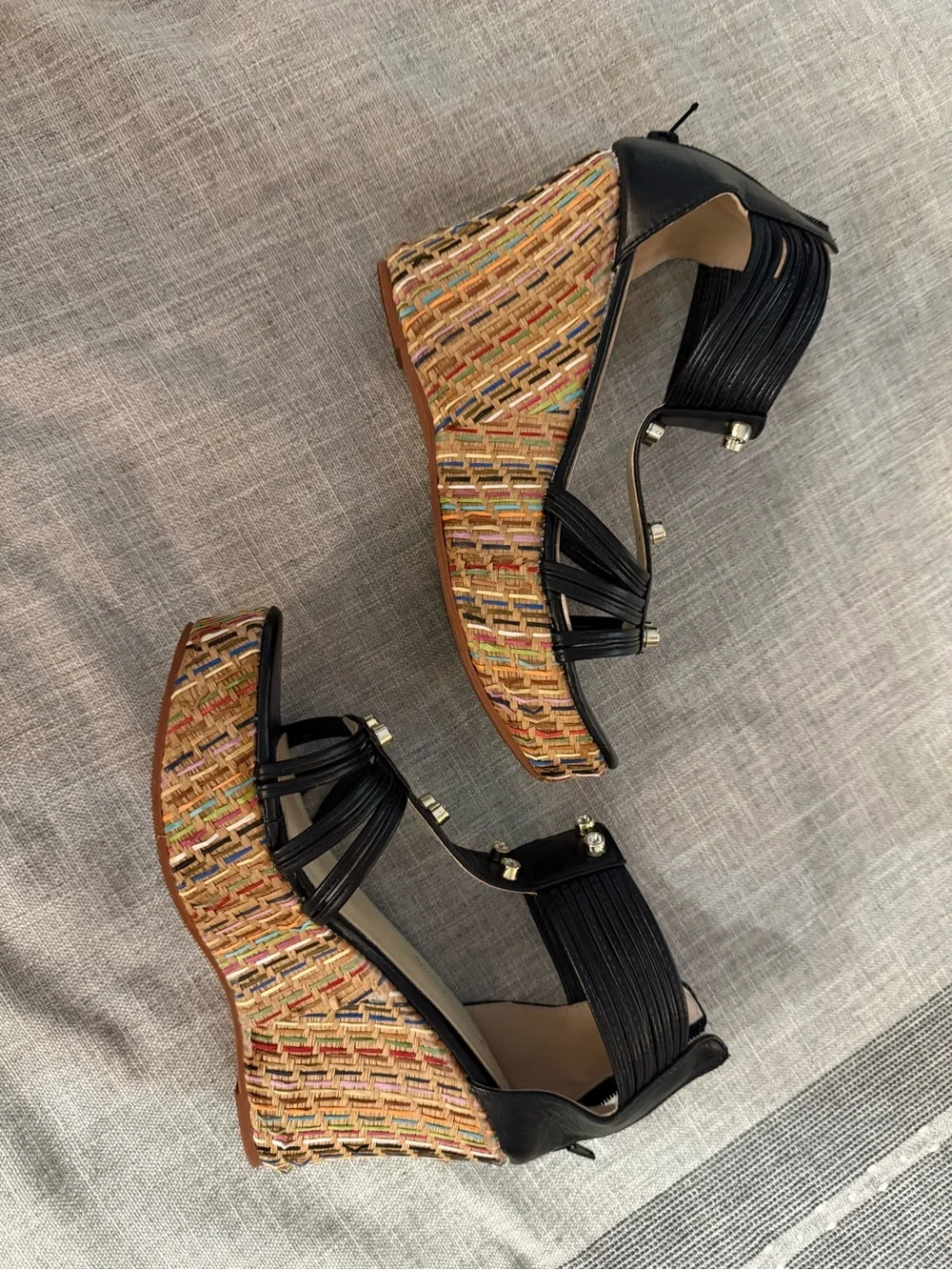 Black Studded T-Strap Espadrille Platform Sandals